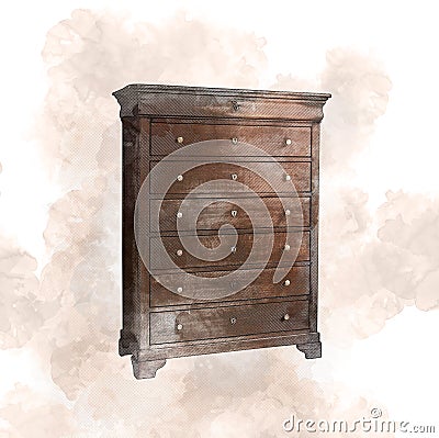 Sketch of a Antique wooden commode Stock Photo