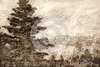 Sketch of Autumn in the Appalachian Mountains Viewed Along the Blue Ridge Parkway Stock Photo