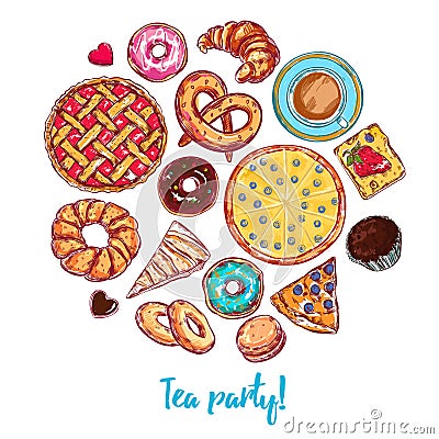 Sketch Bakery Round Vector Illustration