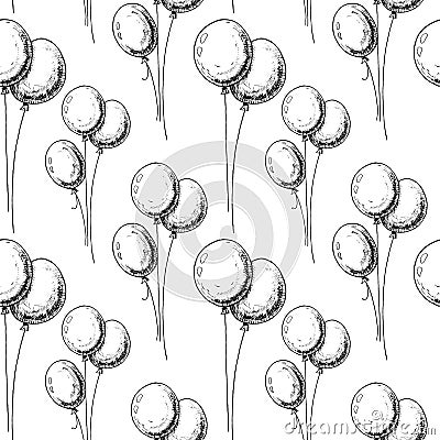 Sketch balloons pattern. Hand drawn seamless background with sketch stile air balloons. Vector Illustration