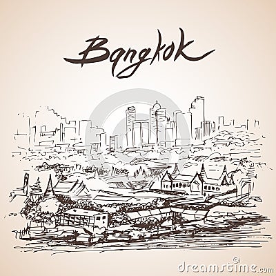 Sketch of Bangkok cityscape. Thailand. Vector Illustration