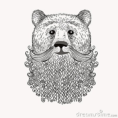 Sketch Bear with a beard. Hand drawn illustration. Doodl Cartoon Illustration