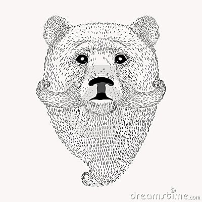 Sketch Bear with a beard and moustache. Hand drawn illus Cartoon Illustration