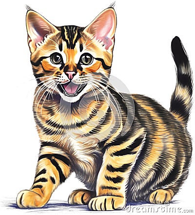 A sketch of a Bengal cat. AI-Generated. Stock Photo