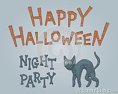 Sketch black cat illustration for Halloween party Vector Illustration