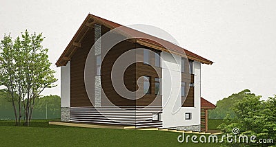 Sketch brick and timber house Stock Photo