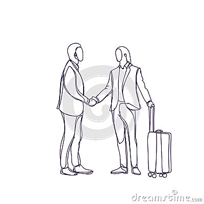 Sketch Business Man Greeting Businessman With Suitcase Silhouette Meeting Vector Illustration