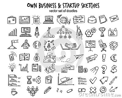 Sketch Business Startup Elements Collection Vector Illustration
