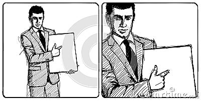 Sketch businessman with empty write board Stock Photo