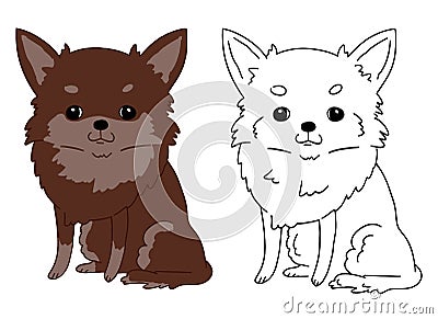 Sketch of cartoon cute chihuahua on white background. In color vector illustration of pretty little doggy sitting on floor Vector Illustration