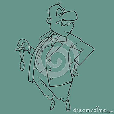 Sketch of a cartoon respectable man in a suit holding a medal in his hand Vector Illustration