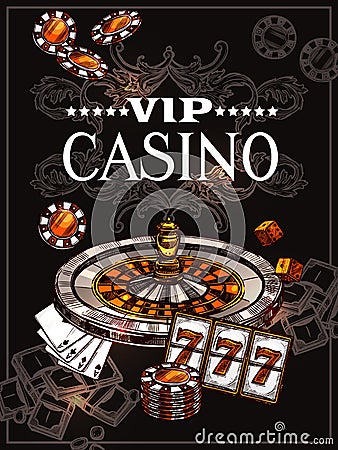 Sketch Casino Poster Vector Illustration