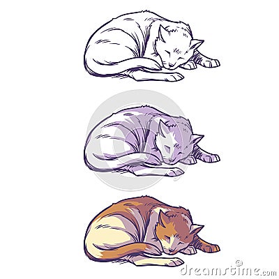 Sketch cat sleeping curled up Vector Illustration