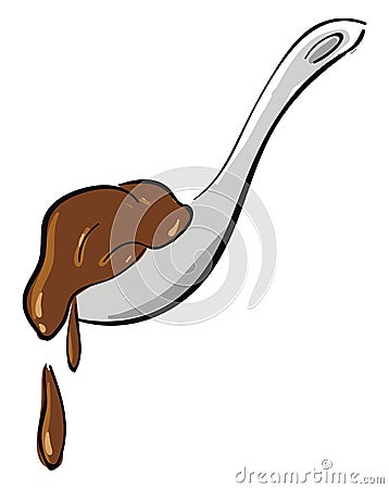 Sketch of a ceramic soup spoon containing the dripping chocolate, vector or color illustration Vector Illustration