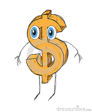 Sketch. Character dollar sign Vector Illustration