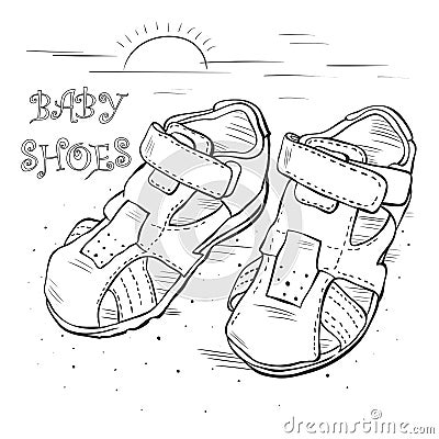 Sketch Children`s sandals for a boy Vector Illustration