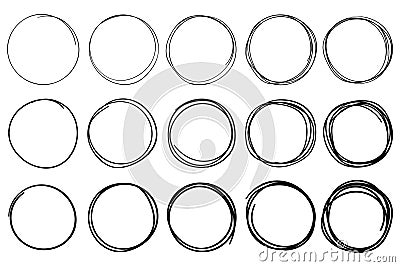 Sketch circles. Circular doodle frame, hand drawn pen stroke circle and circled frames isolated vector set Vector Illustration