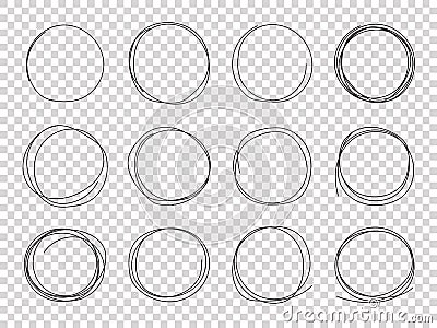 Sketch circles. Hand drawn circled frames. Circular scribble doodle black pencil stroke vector isolated Vector Illustration