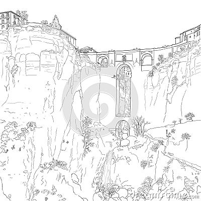 Sketch of a city ston bridge Vector Illustration