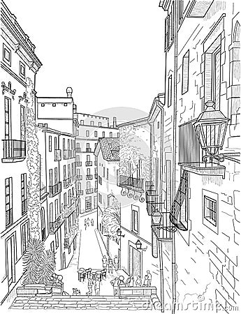 Sketch of a city street Vector Illustration