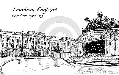 Sketch cityscape of London England, show public space, monuments Vector Illustration