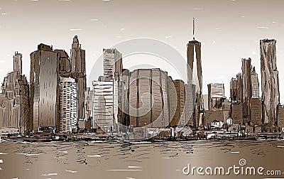 Sketch of cityscape in New York show Manhattan midtown with skyscrapers, illustration vector Vector Illustration