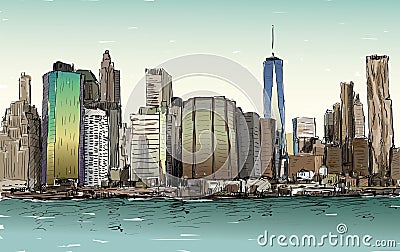 Sketch of cityscape in New York show Manhattan midtown Vector Illustration