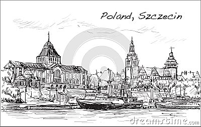 Sketch Cityscape of Poland, Szczecin city ,free hand draw illustration vector Vector Illustration