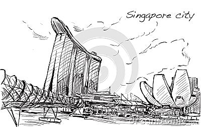 Sketch cityscape of Singapore skyline, free hand draw Vector Illustration