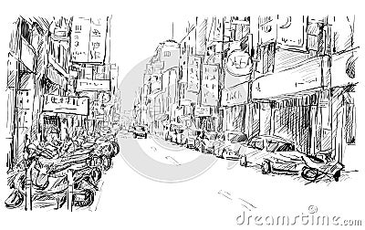 Sketch of cityscape in Taiwan show urban street view market Vector Illustration