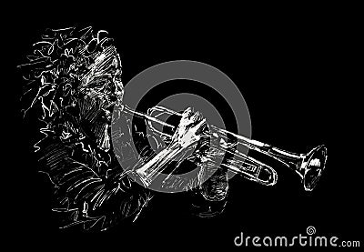 Sketch of the classical musician plays trumpet Stock Photo