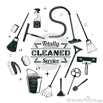Sketch Cleaning Service Elements Round Concept Vector Illustration