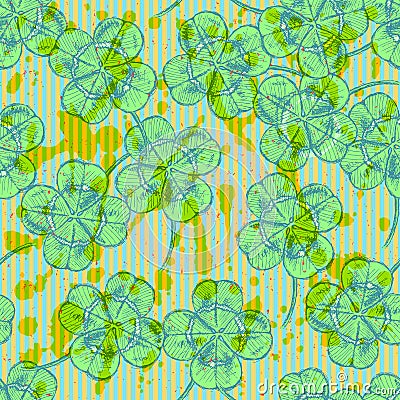 Sketch clover, vector seamless pattern, saint Patrick day symbo Vector Illustration