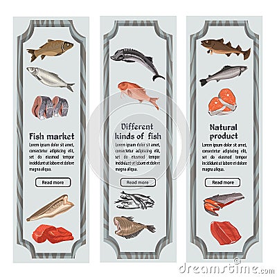 Sketch Colored Seafood Vertical Banners Vector Illustration