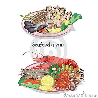 Sketch Colorful Seafood Menu Concept Vector Illustration