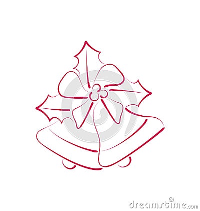 Sketch composition two Christmas bells with holly Vector Illustration