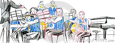 Sketch of the copper brass orchestra band musical instrument Stock Photo