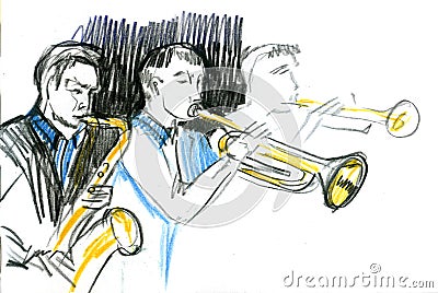 Sketch of the copper brass orchestra band musical instrument Stock Photo