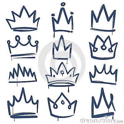 Sketch crown. Queen king crowns tiara luxury royal diadem imperial coronation outline decoration jewel doodle drawn Vector Illustration