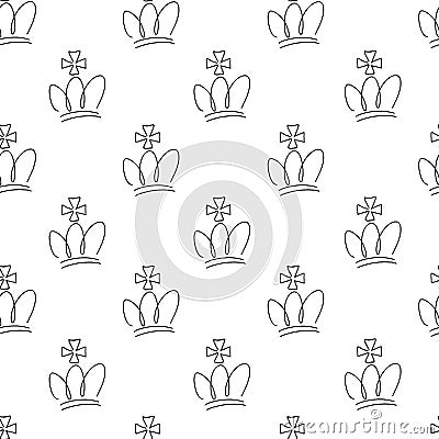 Sketch crown seamless pattern. Line corona repeated tile ornament. King and monarchy symbol. Vector design for background, Vector Illustration