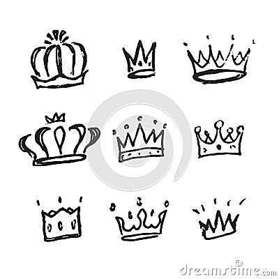 Sketch crown. Simple graffiti crowning, elegant queen or king crowns hand drawn. vector Vector Illustration