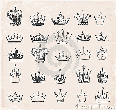 Sketch crowns collection. Vector Illustration