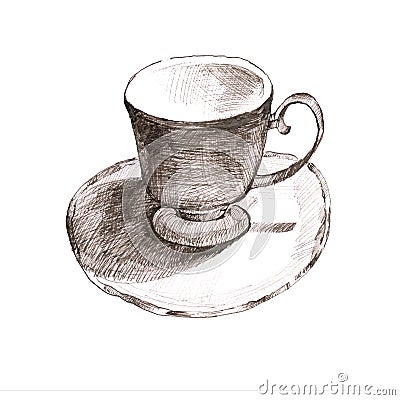 Sketch cup. elegant cup and saucer. Retro cup of tea and coffee Stock Photo