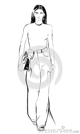 Sketch fashion model abstract black line illustration Cartoon Illustration