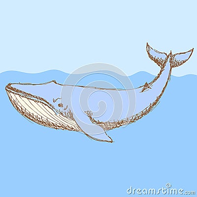 Sketch cute whalel in vintage style Stock Photo