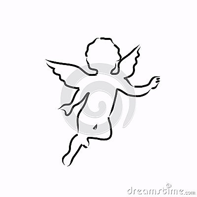 Sketch of an cute winged angel vector Vector Illustration