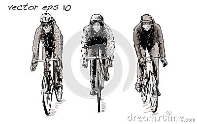 Sketch of cyclist riding fixed gear bicycle on street, illustration vector Vector Illustration