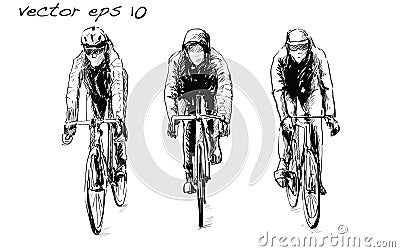 Sketch of cyclist riding fixed gear bicycle on street, illustration vector Vector Illustration