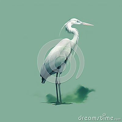 Minimalist Heron Sketch In Green And White With Thick Lines And 8k Quality Stock Photo