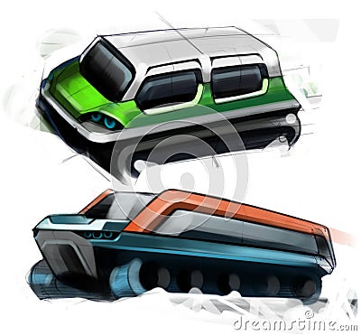 Sketch design concept of cross-country off-road vehicle. Illustration. Stock Photo